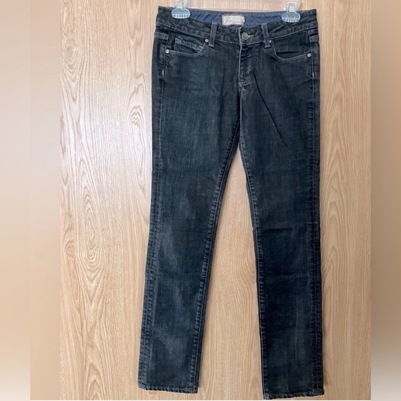 PAIGE Blue Heights Dark Black Straight Leg Long Jeans - Picture 2 of 5